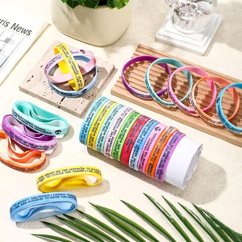 Cunno 50 Pcs Sobriety Bracelets Serenity Prayer Gifts Silicone Wristbands Sobriety Recovery Gifts Reminder for Men Women Recovery Group Reminder(Light Color) in Saudi Arabia