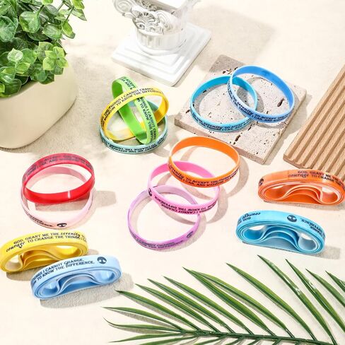 Cunno 50 Pcs Sobriety Bracelets Serenity Prayer Gifts Silicone Wristbands Sobriety Recovery Gifts Reminder for Men Women Recovery Group Reminder(Light Color) in Saudi Arabia