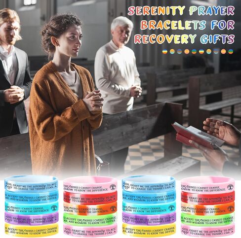 Cunno 50 Pcs Sobriety Bracelets Serenity Prayer Gifts Silicone Wristbands Sobriety Recovery Gifts Reminder for Men Women Recovery Group Reminder(Light Color) in Saudi Arabia
