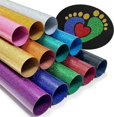 Glitter HTV Heat Transfer Vinyl Bundle - 12 Pack 12 "X10 Glitter HTV Iron on Vinyl for DIY T-Shirts. Glitter Iron on Vinyl, Heat Transfer Vinyl for Cricut - Easy to Cut & Weed Heat in Saudi Arabia