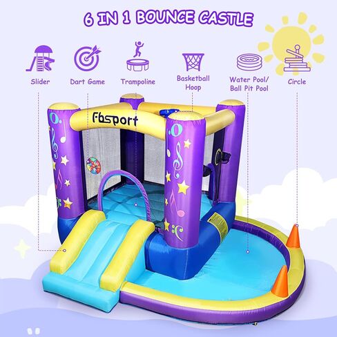 FBSPORT Inflatable Bounce House, Kids Bounce Castle Slide for Indoor Outdoor,Toddler Baby Jumper Bouncer, Kids Jumping Bouncy House with Blower, Ball Pit Pool, Basketball Hoop, Dart Game, Green in Kuwait