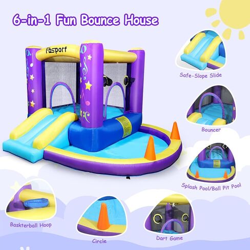 FBSPORT Inflatable Bounce House, Kids Bounce Castle Slide for Indoor Outdoor,Toddler Baby Jumper Bouncer, Kids Jumping Bouncy House with Blower, Ball Pit Pool, Basketball Hoop, Dart Game, Green in Kuwait