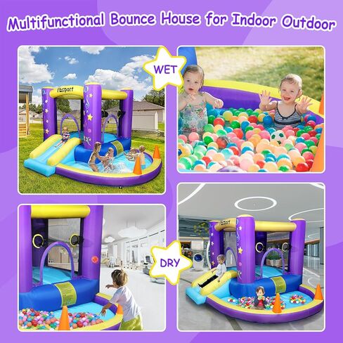 FBSPORT Inflatable Bounce House, Kids Bounce Castle Slide for Indoor Outdoor,Toddler Baby Jumper Bouncer, Kids Jumping Bouncy House with Blower, Ball Pit Pool, Basketball Hoop, Dart Game, Green in Kuwait