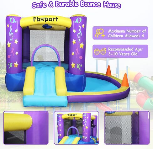 FBSPORT Inflatable Bounce House, Kids Bounce Castle Slide for Indoor Outdoor,Toddler Baby Jumper Bouncer, Kids Jumping Bouncy House with Blower, Ball Pit Pool, Basketball Hoop, Dart Game, Green in Kuwait
