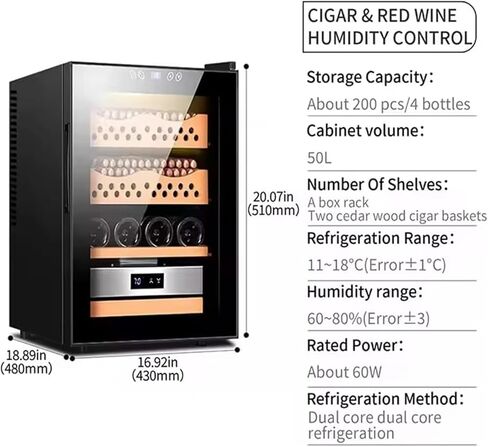 Cigar Humidor Cabinet,Cigar Humidor, Intelligent Electronic Cigar Cabinet, Electric Humidor Cooler, Tempered Glass, Cedar Wood Lining Large Capacity Partitions(A) in Saudi Arabia