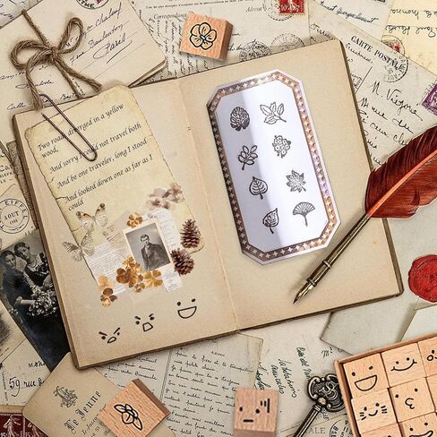 25 Pieces Wooden Rubber Stamp Set, Plant Decorative Wooden Stamp DIY Craft, Cute Butterfly & Botanical Designs for Journals, Scrapbooks, Planners, and DIY Crafts (Emoji) in Saudi Arabia