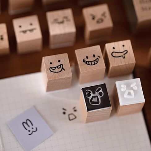 25 Pieces Wooden Rubber Stamp Set, Plant Decorative Wooden Stamp DIY Craft, Cute Butterfly & Botanical Designs for Journals, Scrapbooks, Planners, and DIY Crafts (Emoji) in Saudi Arabia