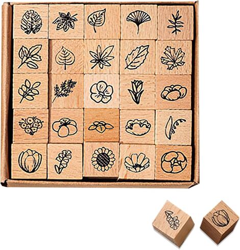 25 Pieces Wooden Rubber Stamp Set, Plant Decorative Wooden Stamp DIY Craft, Cute Butterfly & Botanical Designs for Journals, Scrapbooks, Planners, and DIY Crafts (Emoji) in Saudi Arabia