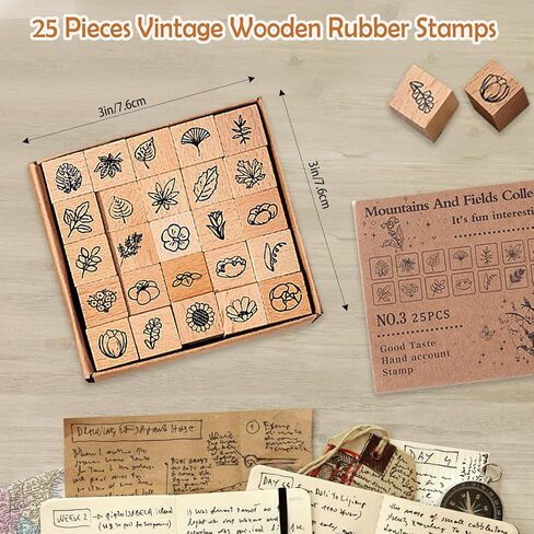 25 Pieces Wooden Rubber Stamp Set, Plant Decorative Wooden Stamp DIY Craft, Cute Butterfly & Botanical Designs for Journals, Scrapbooks, Planners, and DIY Crafts (Emoji) in Saudi Arabia