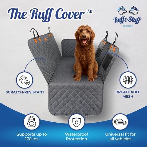 Ruff & Stuff Dog Car Seat غطاء أسفل القاع للمقعد الخلفي يصل إلى 170 رطلاً | مقاوم للخدش مقاوم للماء | ملاءمة عالمية لجميع المركبات (أسود) in Saudi Arabia