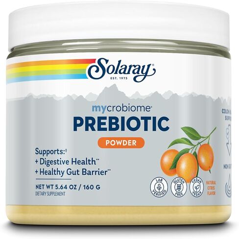 SOLARAY Mycrobiome Prebiotic Powder، البريبايوتكس للنساء والرجال، مكملات غذائية هضمية لصحة القولون والأمعاء، تركيبة سهلة الخلط وغير منتفخة، نكهة الحمضيات، 20 حصة، 5.64 أونصة in Saudi Arabia