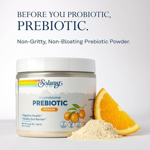 SOLARAY Mycrobiome Prebiotic Powder، البريبايوتكس للنساء والرجال، مكملات غذائية هضمية لصحة القولون والأمعاء، تركيبة سهلة الخلط وغير منتفخة، نكهة الحمضيات، 20 حصة، 5.64 أونصة in Saudi Arabia