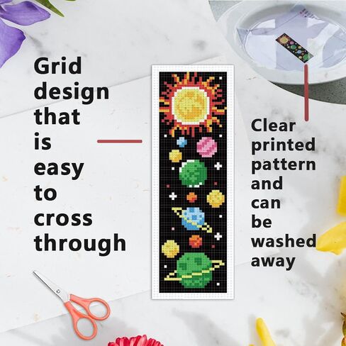 infunly 6pcs Space DIY Cross Stitch Borkmark Kits for Beginners Planets Sun Cross Stitch Kit مع التعليمات المطبوعة مسبقًا Rocket Stembered Stemmarky Kit لمحبي الكتب القراء كتاب الهدية in Kuwait