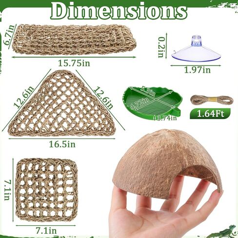 32 Pcs Bearded Dragon Tank Accessories Reptile Hammock Coconut Shell Nest Jungle Climber Vines Terrarium Branch Plant Feeder Habitat Decor for Hiding Climbing Snake Gecko Lizard Chameleon in Saudi Arabia