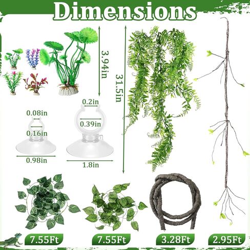 32 Pcs Bearded Dragon Tank Accessories Reptile Hammock Coconut Shell Nest Jungle Climber Vines Terrarium Branch Plant Feeder Habitat Decor for Hiding Climbing Snake Gecko Lizard Chameleon in Saudi Arabia