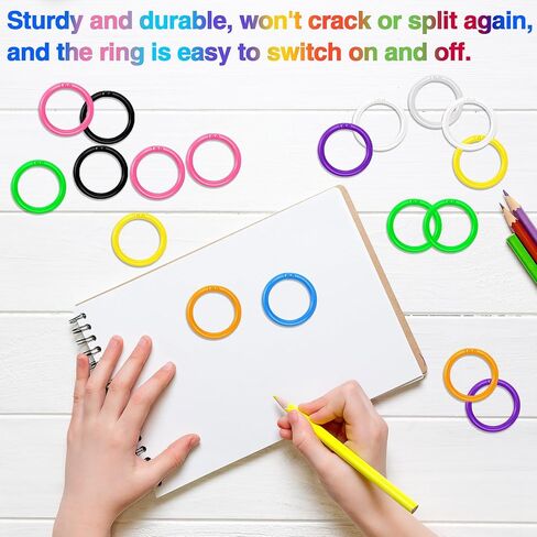 300 PCS حلقات موثق بلاستيكية مرنة ، حلقات أوراق فضفاضة 20 مم للكتب ، وبطاقات الفهرس ، والوثائق والمستلزمات المكتبية مقاطع منظمة متينة لمشاريع المنزل والمدارس والحرف (10 ألوان) in Kuwait