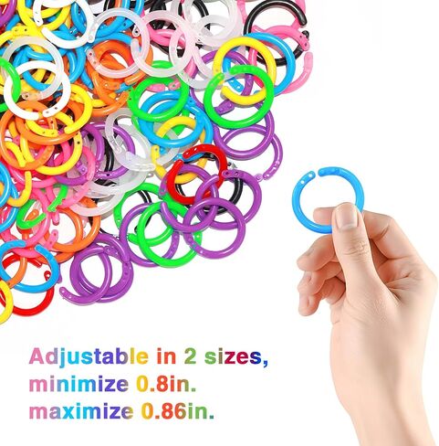 300 PCS حلقات موثق بلاستيكية مرنة ، حلقات أوراق فضفاضة 20 مم للكتب ، وبطاقات الفهرس ، والوثائق والمستلزمات المكتبية مقاطع منظمة متينة لمشاريع المنزل والمدارس والحرف (10 ألوان) in Kuwait