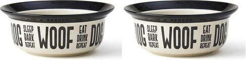 PetRageous 17000 Eat Drink Repeat Two-Tone Stoneware Dishwasher Safe Dog Bowl 2-Cup 6-Inch Diameter 2.5-Inch Tall for Small and Medium Dogs and Cats of all Sizes 16-Ounce Capacity, Off-White in Kuwait