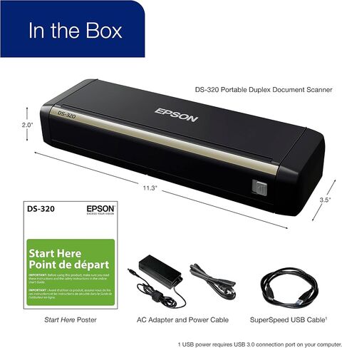 ماسحة الهاتف المحمول Epson DS-320 مع ADF: 25ppm و Twain و ISIS ، ضمان لمدة 3 سنوات in Saudi Arabia