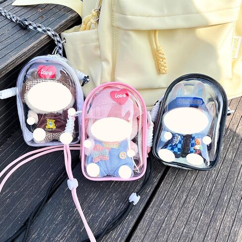 Clear Figure Display Bag with Keychain and Lanyard, Protective Doll Case, 15cm/5.91in Crossbody Doll Storage Bag in Saudi Arabia