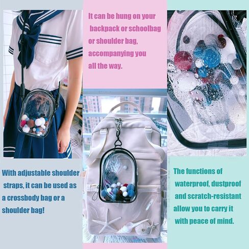 Clear Doll Case مع سلسلة المفاتيح والحزام قابل للتعديل ، حقيبة كروس مقاومة للماء لمجموعات المربع العمياء - غطاء عرض PVC مقاوم للغبار (شفاف ، 6.9 بوصة/17.5 سم) in Saudi Arabia