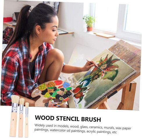 Housoutil 3set Wooden Stencil Brush Set Natural Bristles for Stencil Painting DIY Crafts Comfortable Handle Suitable for Watercolor in Saudi Arabia