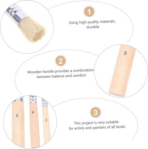 Housoutil 3set Wooden Stencil Brush Set Natural Bristles for Stencil Painting DIY Crafts Comfortable Handle Suitable for Watercolor in Saudi Arabia