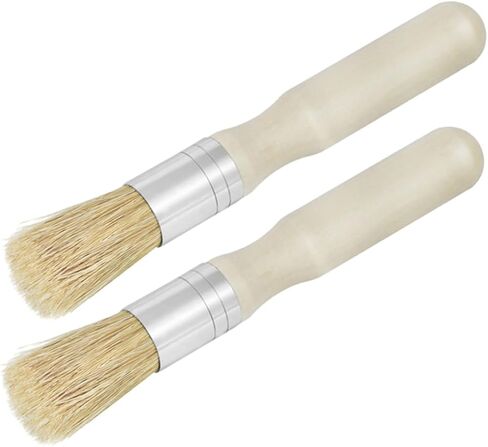 Uonlytech 2pcs Round Head Wooden Handle Stencil Brush Set for Acrylic and Oil Painting Small Bristle Brushes for Artists Detail Painting Tools in Kuwait