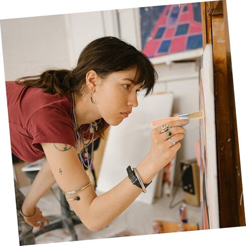 Uonlytech 2pcs Round Head Wooden Handle Stencil Brush Set for Acrylic and Oil Painting Small Bristle Brushes for Artists Detail Painting Tools in Kuwait