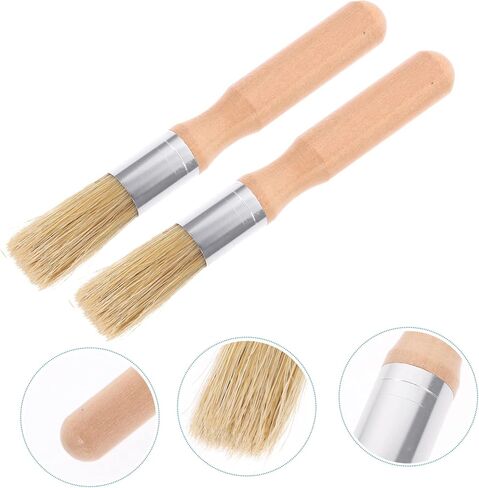 Uonlytech 2pcs Round Head Wooden Handle Stencil Brush Set for Acrylic and Oil Painting Small Bristle Brushes for Artists Detail Painting Tools in Kuwait