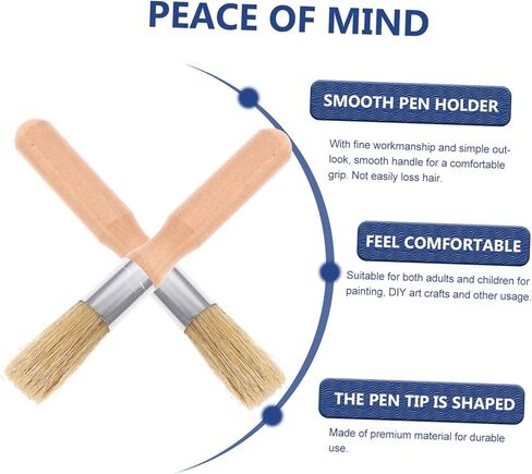 Uonlytech 2pcs Round Head Wooden Handle Stencil Brush Set for Acrylic and Oil Painting Small Bristle Brushes for Artists Detail Painting Tools in Kuwait