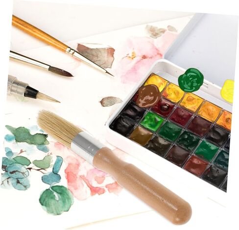 Uonlytech 2pcs Round Head Wooden Handle Stencil Brush Set for Acrylic and Oil Painting Small Bristle Brushes for Artists Detail Painting Tools in Kuwait