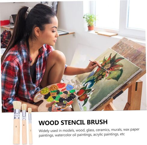 jojofuny 3set DIY Stencil Brush Set Natural Bristle Stencil Paint Brushes Wooden Handle for Boys and Girls Adults Beginners Artists in Saudi Arabia