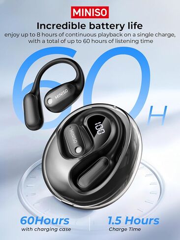 MINISO MS190 Language Translator Earbuds, AI Translation Earbuds Real Time with 135 Languages, Bluetooth 6.0, LED Display, Open-Ear Translation Headphones with APP, 60Hrs Playtime for Business in Kuwait