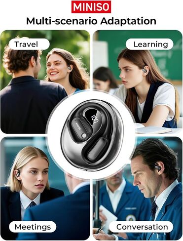 MINISO MS190 Language Translator Earbuds, AI Translation Earbuds Real Time with 135 Languages, Bluetooth 6.0, LED Display, Open-Ear Translation Headphones with APP, 60Hrs Playtime for Business in Kuwait
