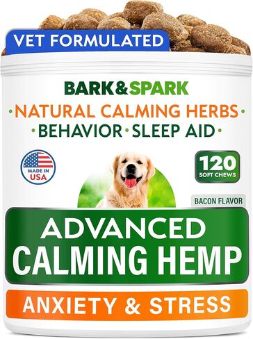 BARK&SPARK Advanced Calming Hemp Treats for Dogs - Hemp Oil + Melatonin - Anxiety Relief - Separation Aid - Stress Relief During Fireworks, Storms, Thunder - Aggressive Behavior, Barking - 120Ct BBQ in Kuwait