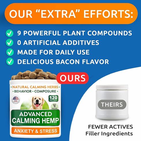 BARK&SPARK Advanced Calming Hemp Treats for Dogs - Hemp Oil + Melatonin - Anxiety Relief - Separation Aid - Stress Relief During Fireworks, Storms, Thunder - Aggressive Behavior, Barking - 120Ct BBQ in Kuwait