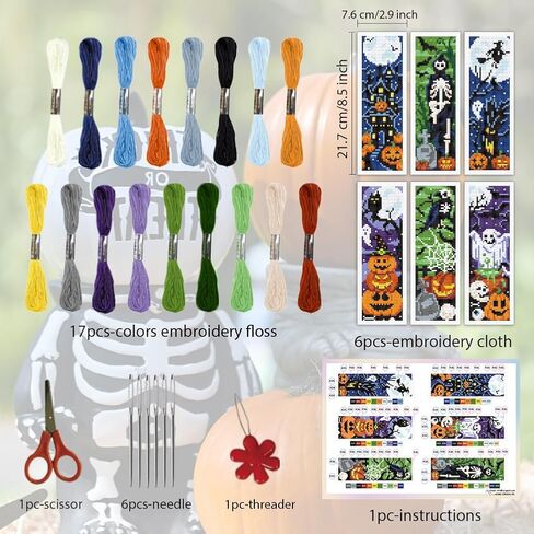 Origach 6 Set Halloween Cross Stitch Stitch مجموعة مرجعية للمبتدئين مع دعم تعليمات الخيط المحسوسة هيكل العظمي Ghost Witches Pumpkin DIY مجموعة مرجعية للتطريز للبالغين ، عشاق الكتب in Saudi Arabia