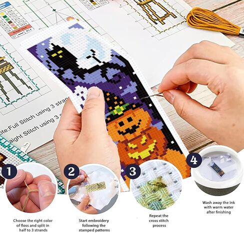 Origach 6 Set Halloween Cross Stitch Stitch مجموعة مرجعية للمبتدئين مع دعم تعليمات الخيط المحسوسة هيكل العظمي Ghost Witches Pumpkin DIY مجموعة مرجعية للتطريز للبالغين ، عشاق الكتب in Saudi Arabia