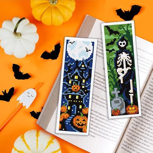 Origach 6 Set Halloween Cross Stitch Stitch مجموعة مرجعية للمبتدئين مع دعم تعليمات الخيط المحسوسة هيكل العظمي Ghost Witches Pumpkin DIY مجموعة مرجعية للتطريز للبالغين ، عشاق الكتب in Saudi Arabia