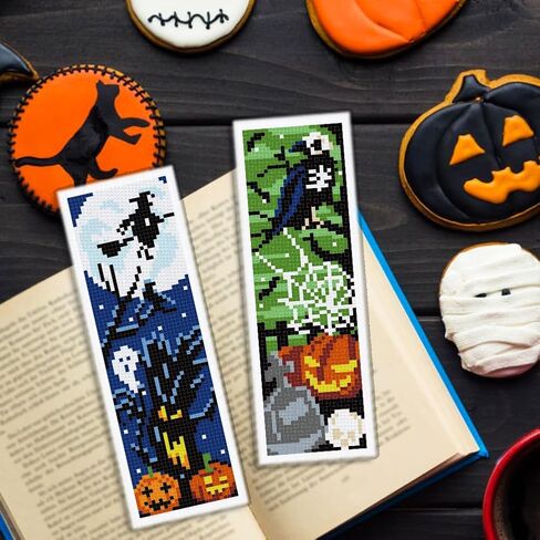 Origach 6 Set Halloween Cross Stitch Stitch مجموعة مرجعية للمبتدئين مع دعم تعليمات الخيط المحسوسة هيكل العظمي Ghost Witches Pumpkin DIY مجموعة مرجعية للتطريز للبالغين ، عشاق الكتب in Saudi Arabia