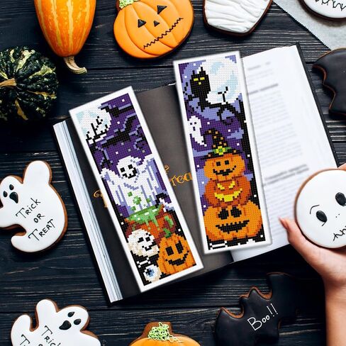 Origach 6 Set Halloween Cross Stitch Stitch مجموعة مرجعية للمبتدئين مع دعم تعليمات الخيط المحسوسة هيكل العظمي Ghost Witches Pumpkin DIY مجموعة مرجعية للتطريز للبالغين ، عشاق الكتب in Saudi Arabia