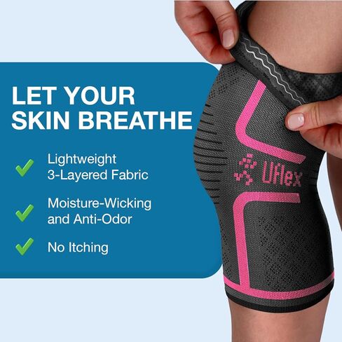 UFlex Athletics Knee Compression Sleeve Support for Women and Men - Knee Brace for Pain Relief, Fitness, Weightlifting, Hiking, Sports in Kuwait