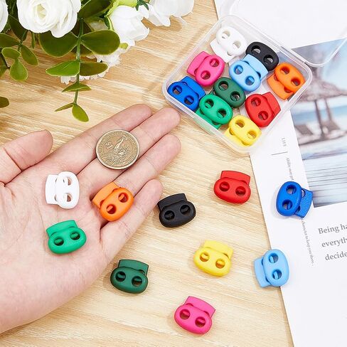Dicosmetic 50pcs قفل سلك ثنائي الفتحة 10 ألوان قفلات بلاستيكية قفلات الزنبرك الزنبركية سدادة سدادة سدادة سدادة للتبديل لالخاطف لالخاطف ، باراكورد ، أربطة أربطة ، ملابس وأكياس in Kuwait
