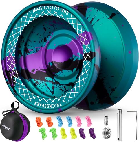 V8s Professional Yoyo for Kids, Responsive Yo-Yo for Beginners, Dual Mode Metal YoYo with Unresponsive Bearing for Advanced Players, Includes 12 Strings + Yo yo Case (Teal Black Purple ) in Saudi Arabia