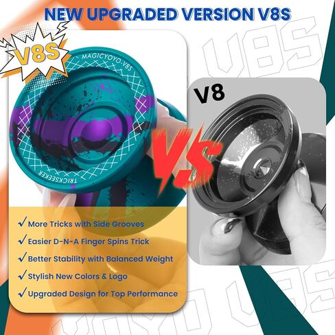 V8s Professional Yoyo for Kids, Responsive Yo-Yo for Beginners, Dual Mode Metal YoYo with Unresponsive Bearing for Advanced Players, Includes 12 Strings + Yo yo Case (Teal Black Purple ) in Saudi Arabia
