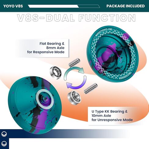 V8s Professional Yoyo for Kids, Responsive Yo-Yo for Beginners, Dual Mode Metal YoYo with Unresponsive Bearing for Advanced Players, Includes 12 Strings + Yo yo Case (Teal Black Purple ) in Saudi Arabia