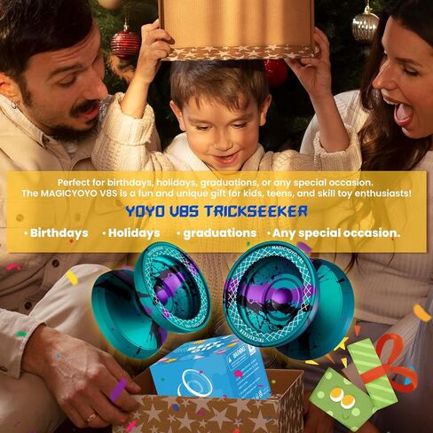 V8s Professional Yoyo for Kids, Responsive Yo-Yo for Beginners, Dual Mode Metal YoYo with Unresponsive Bearing for Advanced Players, Includes 12 Strings + Yo yo Case (Teal Black Purple ) in Saudi Arabia
