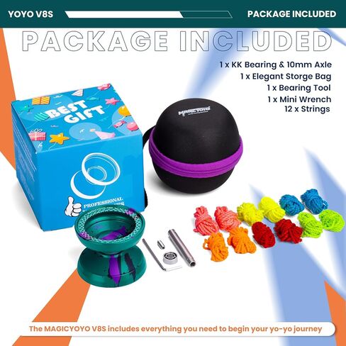 V8s Professional Yoyo for Kids, Responsive Yo-Yo for Beginners, Dual Mode Metal YoYo with Unresponsive Bearing for Advanced Players, Includes 12 Strings + Yo yo Case (Teal Black Purple ) in Saudi Arabia