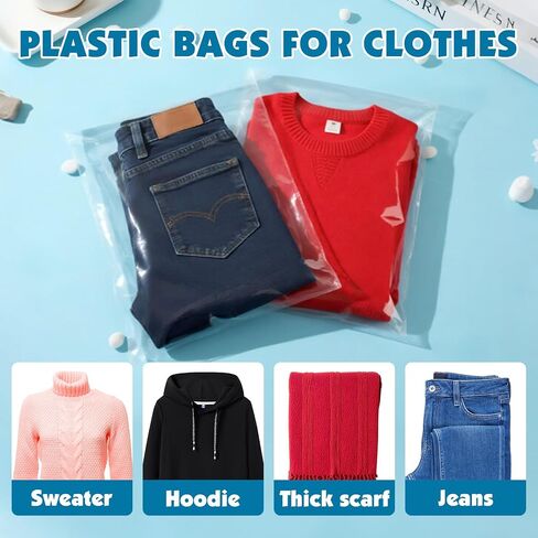 NUITPY 58 Pcs Clear Cellophane Bags, 14x20 Inch Resealable Poly Bag, Self Sealing Shirt Bags, Clear Bag for Clothes, magazine, postcard in Saudi Arabia
